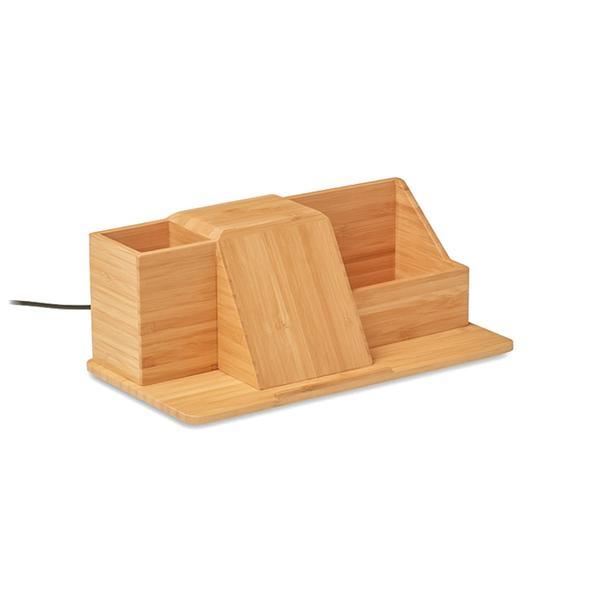 Organizator birou, bambus, Piksel, suport telefon cu incarcator wireless 10W