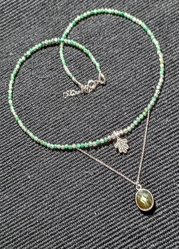 Colier argint labradorit jadeit african lant charma frunza rgint mi9nimalist boho chic trendy