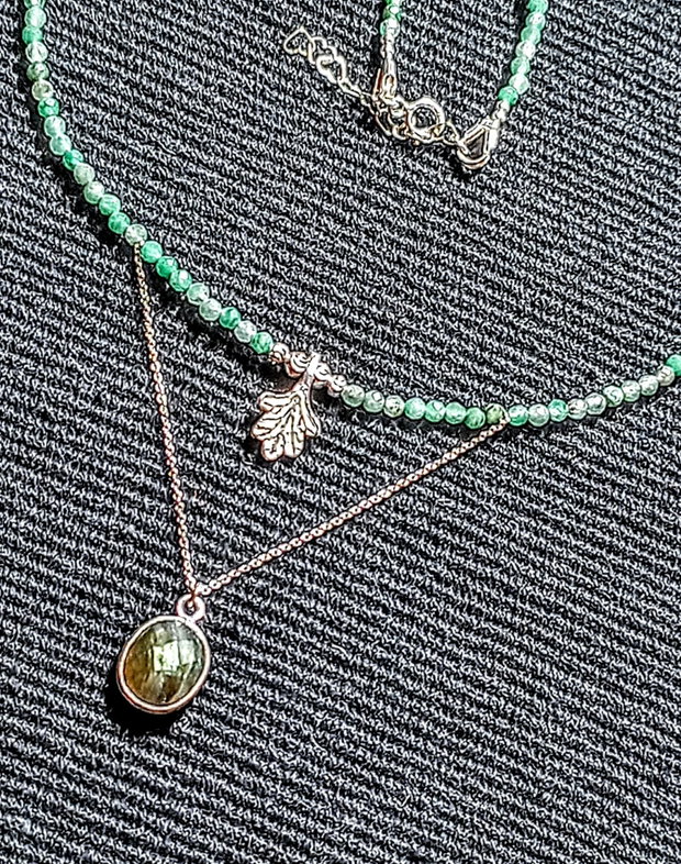 Colier argint labradorit jadeit african lant charma frunza rgint mi9nimalist boho chic trendy