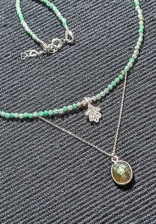 Colier argint labradorit jadeit african lant charma frunza rgint mi9nimalist boho chic trendy