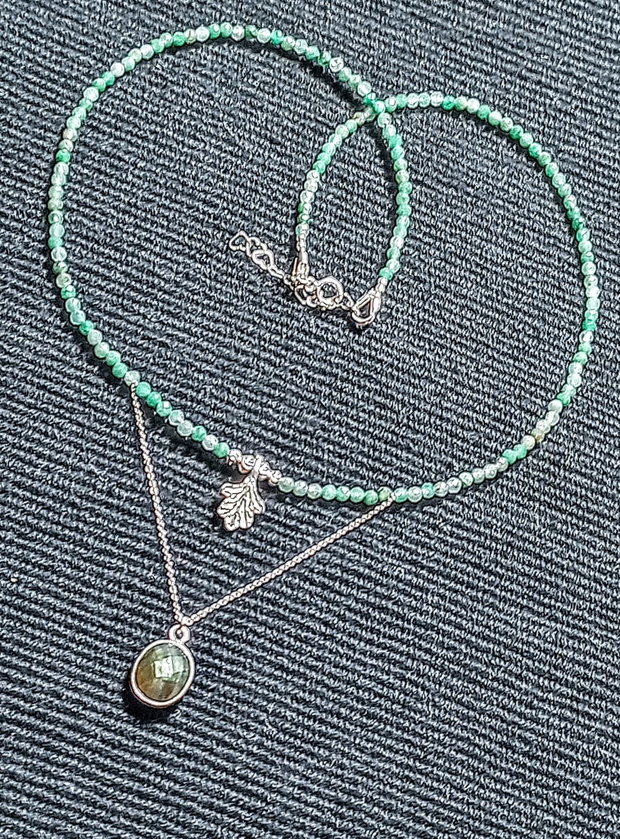Colier argint labradorit jadeit african lant charma frunza rgint mi9nimalist boho chic trendy