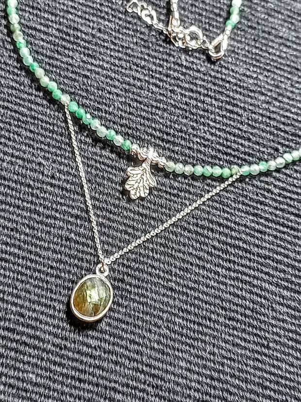 Colier argint labradorit jadeit african lant charma frunza rgint mi9nimalist boho chic trendy