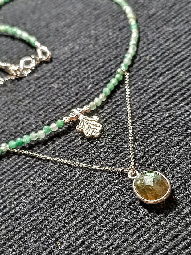Colier argint labradorit jadeit african lant charma frunza rgint mi9nimalist boho chic trendy