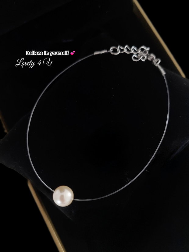 Bratara handmade cu perlă ivory Swarovski, bratara invizibilă cu perla plutitoare