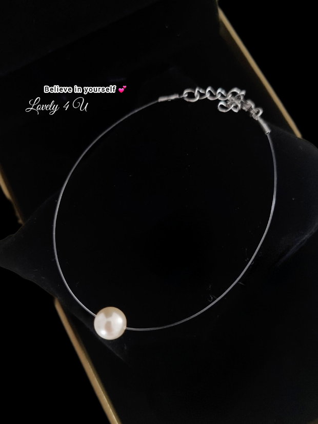 Bratara handmade cu perlă ivory Swarovski, bratara invizibilă cu perla plutitoare