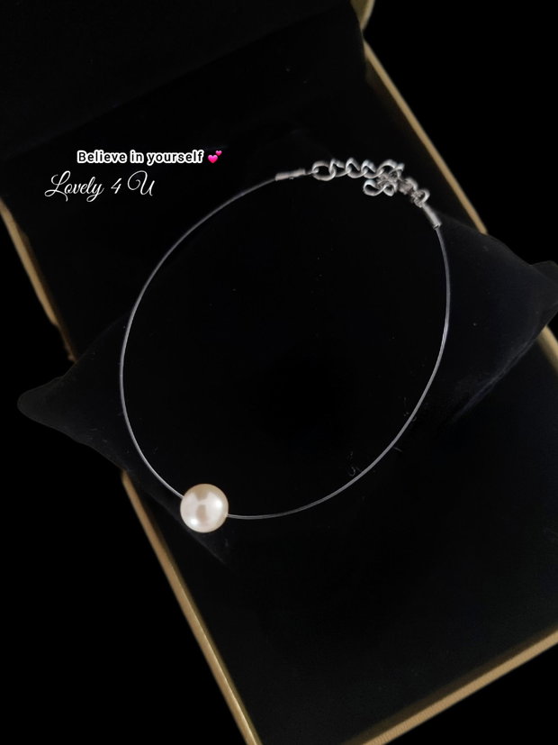Bratara handmade cu perlă ivory Swarovski, bratara invizibilă cu perla plutitoare
