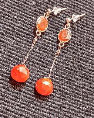 Cercei argint carneol conector brioleta lant argint minimalisti boho chic trendy - Transport gratuit