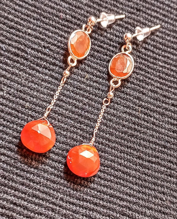 Cercei argint carneol conector brioleta lant argint minimalisti boho chic trendy - Transport gratuit