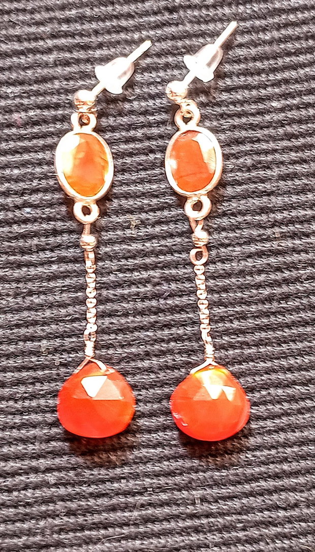 Cercei argint carneol conector brioleta lant argint minimalisti boho chic trendy - Transport gratuit