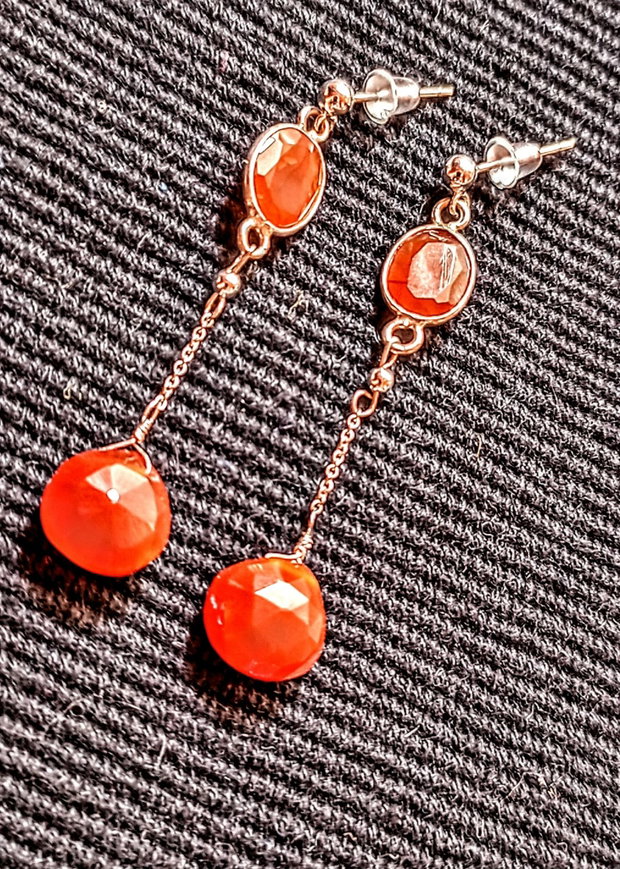 Cercei argint carneol conector brioleta lant argint minimalisti boho chic trendy - Transport gratuit