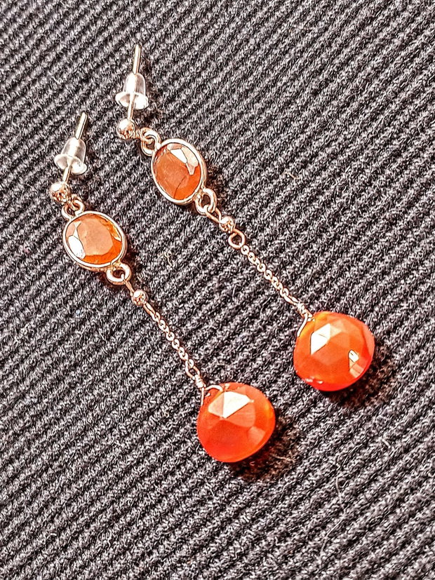 Cercei argint carneol conector brioleta lant argint minimalisti boho chic trendy - Transport gratuit