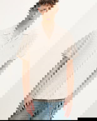 Filling Pieces cămașă din amestec de in Resort culoarea bej, regular, 91799809978