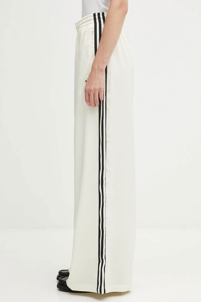 adidas Originals pantaloni de trening Satin Tp Wl culoarea bej, cu imprimeu, KD2542