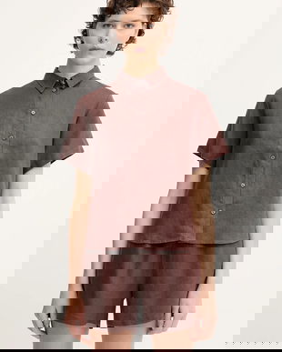 Samsoe Samsoe cămașă de in MINA culoarea maro, cu guler clasic, regular, F23900009