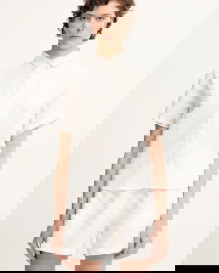 Samsoe Samsoe cămașă de in MINA culoarea alb, cu guler clasic, regular, F23900009