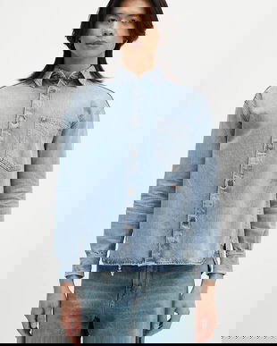 Fiorucci cămașă jeans Open Back Embroidered Denim cu guler clasic, regular, W02SMDSI390DN01DN01