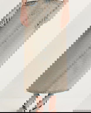 Samsoe Samsoe fustă jeans Saelsie Long culoarea bej, maxi, drept, F25100166