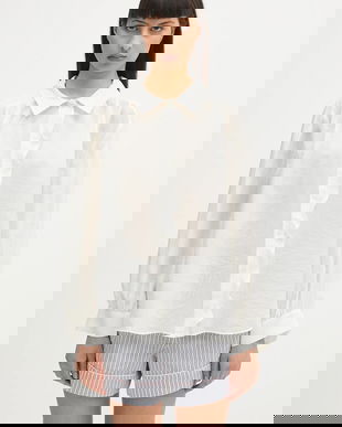 Samsoe Samsoe cămașă Sathistle culoarea bej, cu guler clasic, relaxed, F25100022