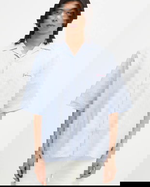 Fiorucci cămașă din bumbac Striped Logo Bowling barbati, cu guler clasic, relaxed, M02SPTSS295CO01BL02