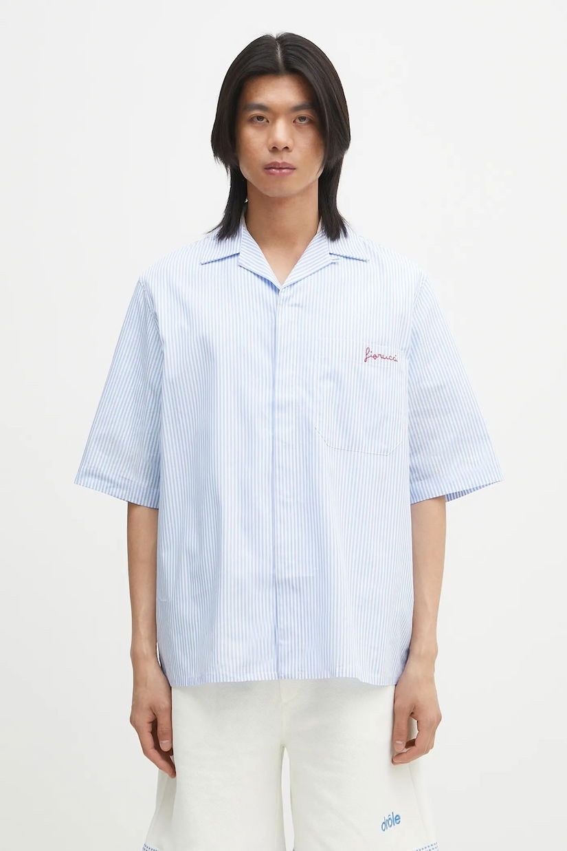 Fiorucci cămașă din bumbac Striped Logo Bowling barbati, cu guler clasic, relaxed, M02SPTSS295CO01BL02