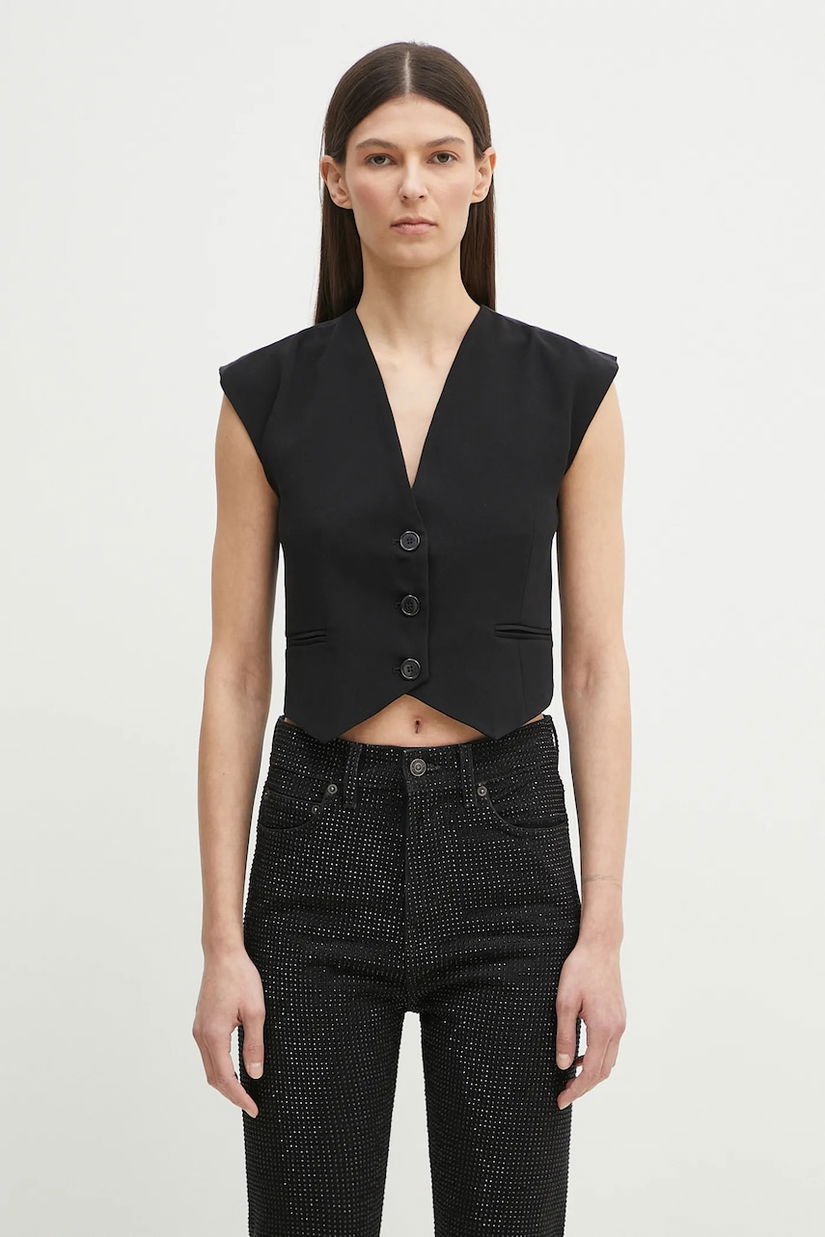 Fiorucci vestă Embroidered culoarea negru, un singur rand de nasturi, W02SPTSL289PL02BK01