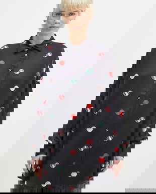 Fiorucci cămașă Lollipop Print femei, culoarea negru, cu guler clasic, relaxed, W02SPTLO285VI01BK03