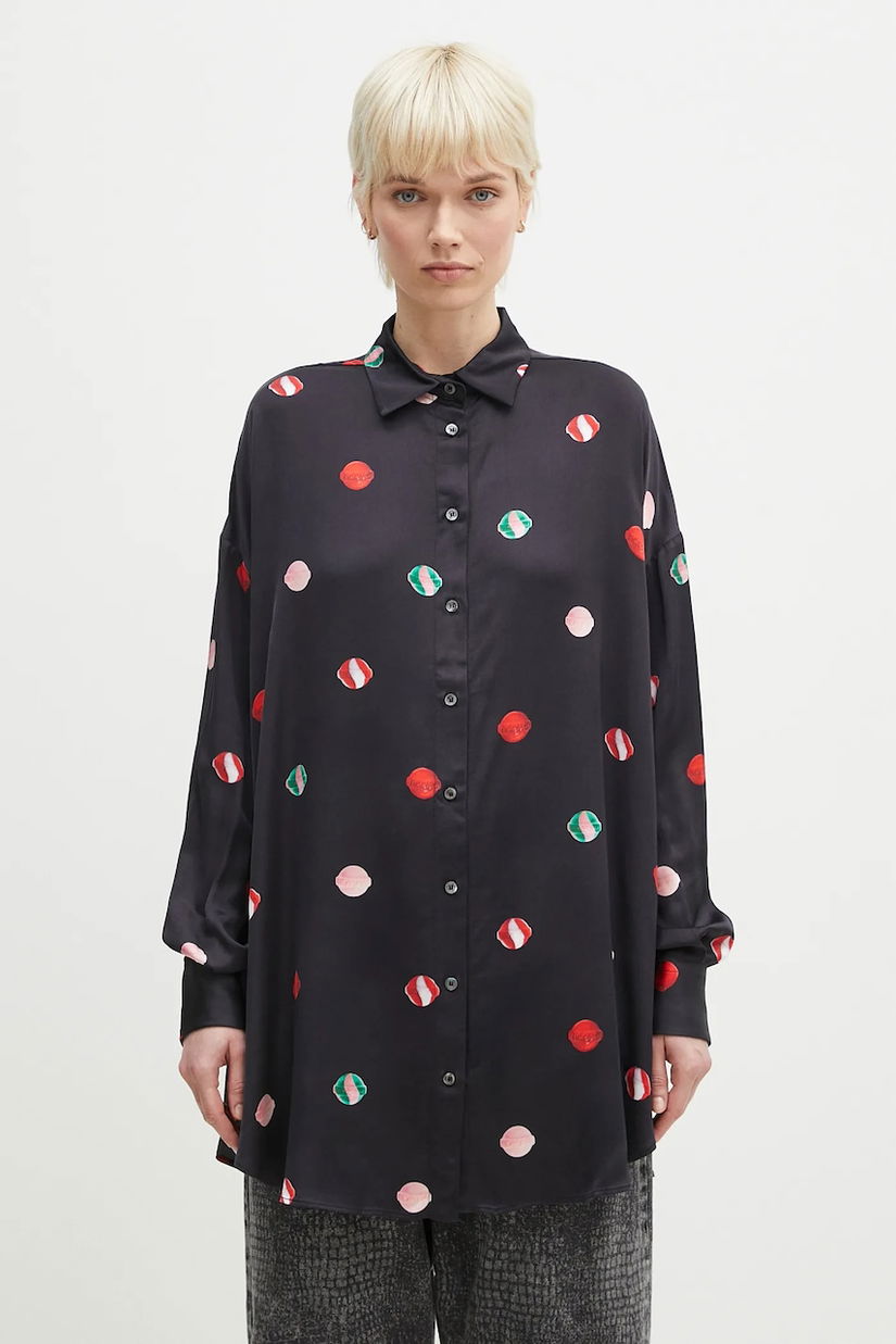 Fiorucci cămașă Lollipop Print femei, culoarea negru, cu guler clasic, relaxed, W02SPTLO285VI01BK03