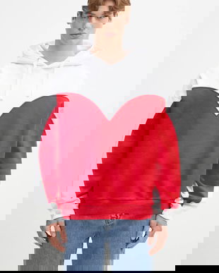 Fiorucci hanorac de bumbac Heart Relaxed Fit culoarea alb, cu glugă, cu imprimeu, U02SPSHO092CJ05RD01