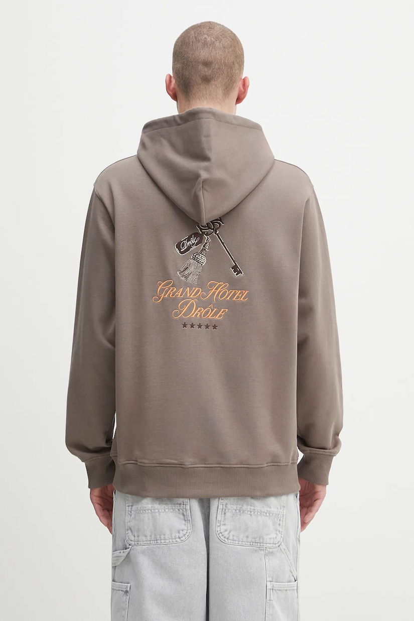Drôle de Monsieur hanorac de bumbac Le Hoodie Grand HUtel culoarea maro, cu glugă, cu imprimeu, H.HO184.CO127