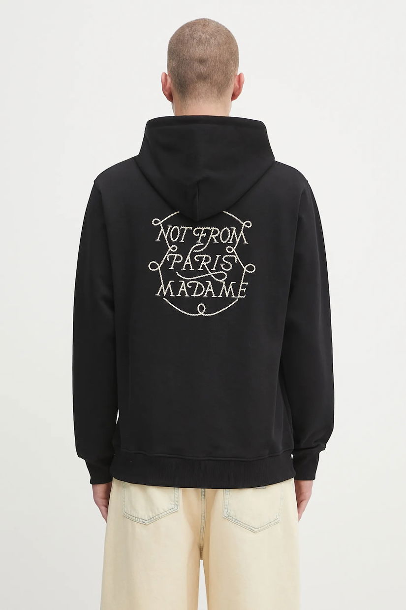 Drôle de Monsieur hanorac de bumbac Le Hoodie Slogan Tresses culoarea negru, cu glugă, cu imprimeu, H.HO183.CO127