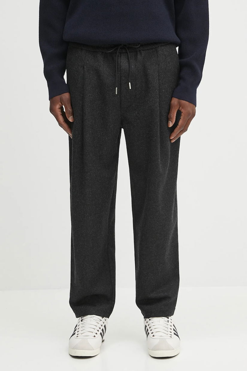 Drôle de Monsieur pantaloni de lână Le Pantalon Cropped Flanelle culoarea gri, drept, H.BP167.WV008
