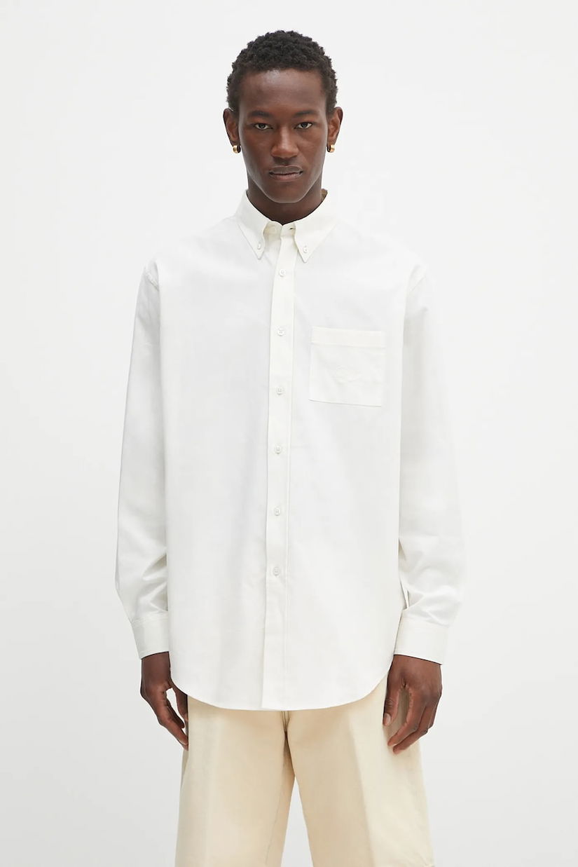 Drôle de Monsieur cămașă din bumbac La Chemise Oxford culoarea bej, cu guler button-down, regular, PERM.SH173.CO116