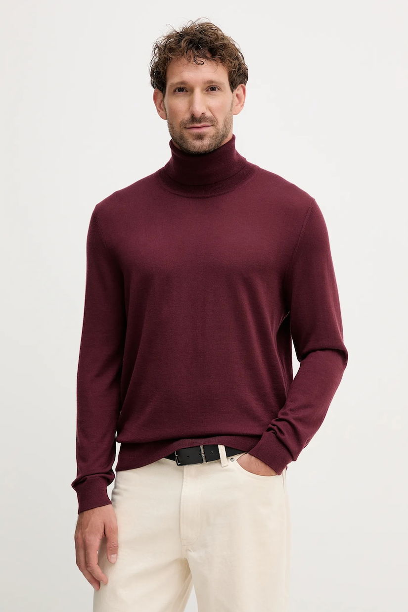 BOSS pulover de casmir BECKHAM X BOSS culoarea bordo, light, cu guler, 50557974