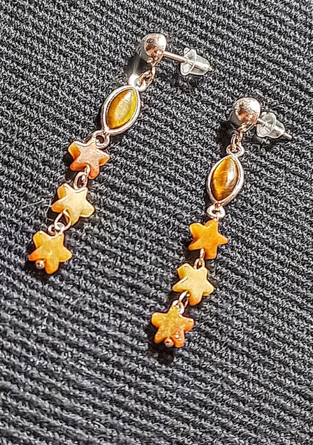 Cercei argint ochi de tigru aventurin stele boho chic trendy
