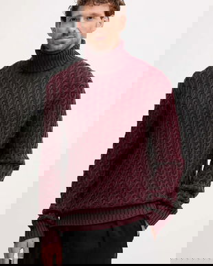 BOSS pulover de lână BECKHAM X BOSS culoarea bordo, cu guler, 50554338