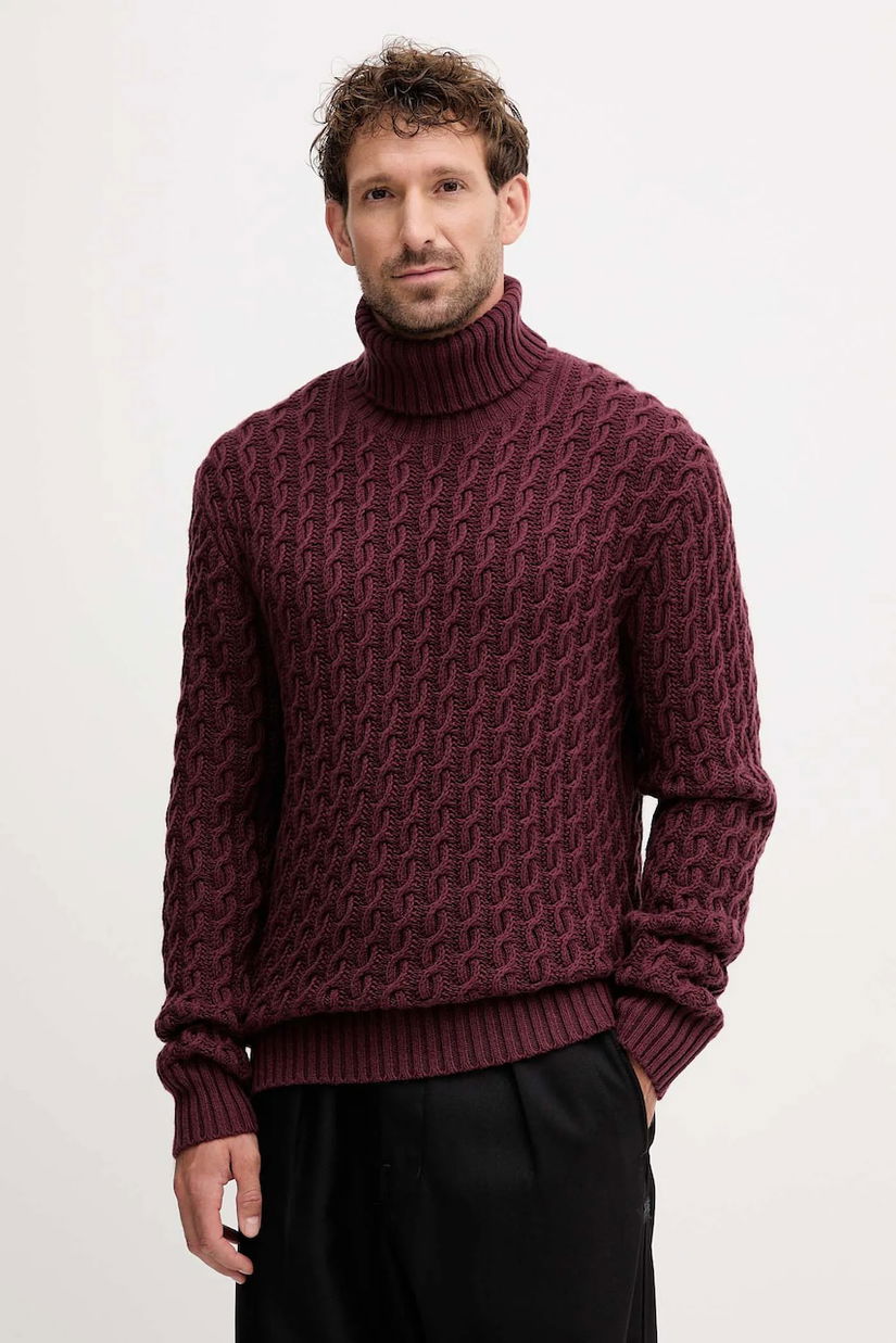 BOSS pulover de lână BECKHAM X BOSS culoarea bordo, cu guler, 50554338