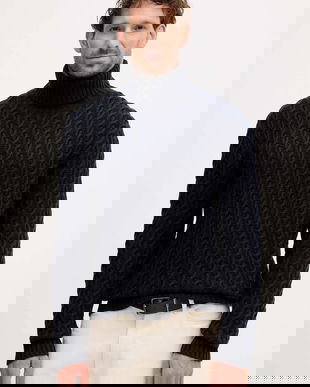 BOSS pulover de lână BECKHAM X BOSS culoarea bleumarin, cu guler, 50554338