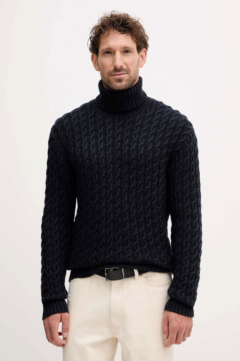 BOSS pulover de lână BECKHAM X BOSS culoarea bleumarin, cu guler, 50554338