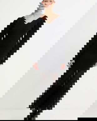 BOSS rochie cu lână culoarea negru, midi, mulată, 50550771