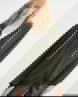 American Vintage bluză culoarea verde, cu glugă, uni, YPA03B