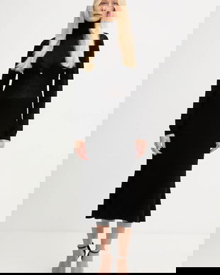 Elisabetta Franchi rochie cu lână culoarea negru, midi, evazati, AM30S57E2