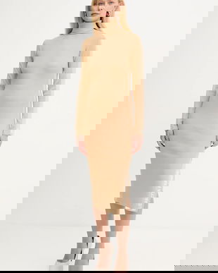 Elisabetta Franchi rochie culoarea bej, midi, mulata, AM03S56E2