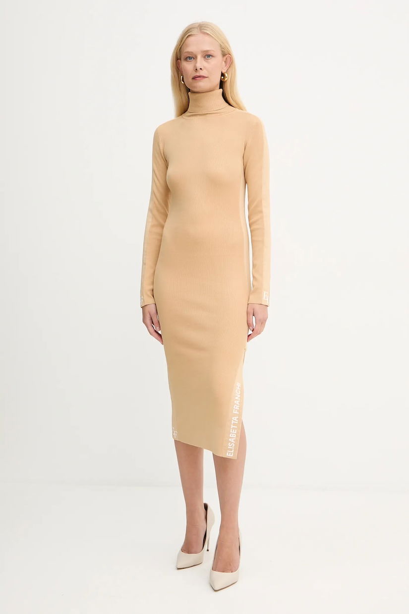 Elisabetta Franchi rochie culoarea bej, midi, mulata, AM03S56E2