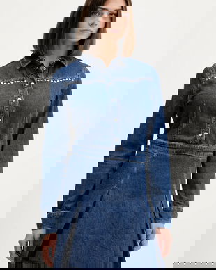 Karl Lagerfeld Jeans rochie jeans culoarea bleumarin, mini, evazati, A4W13002