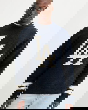 New Era pulover din amestec de lână culoarea bleumarin, 60684329