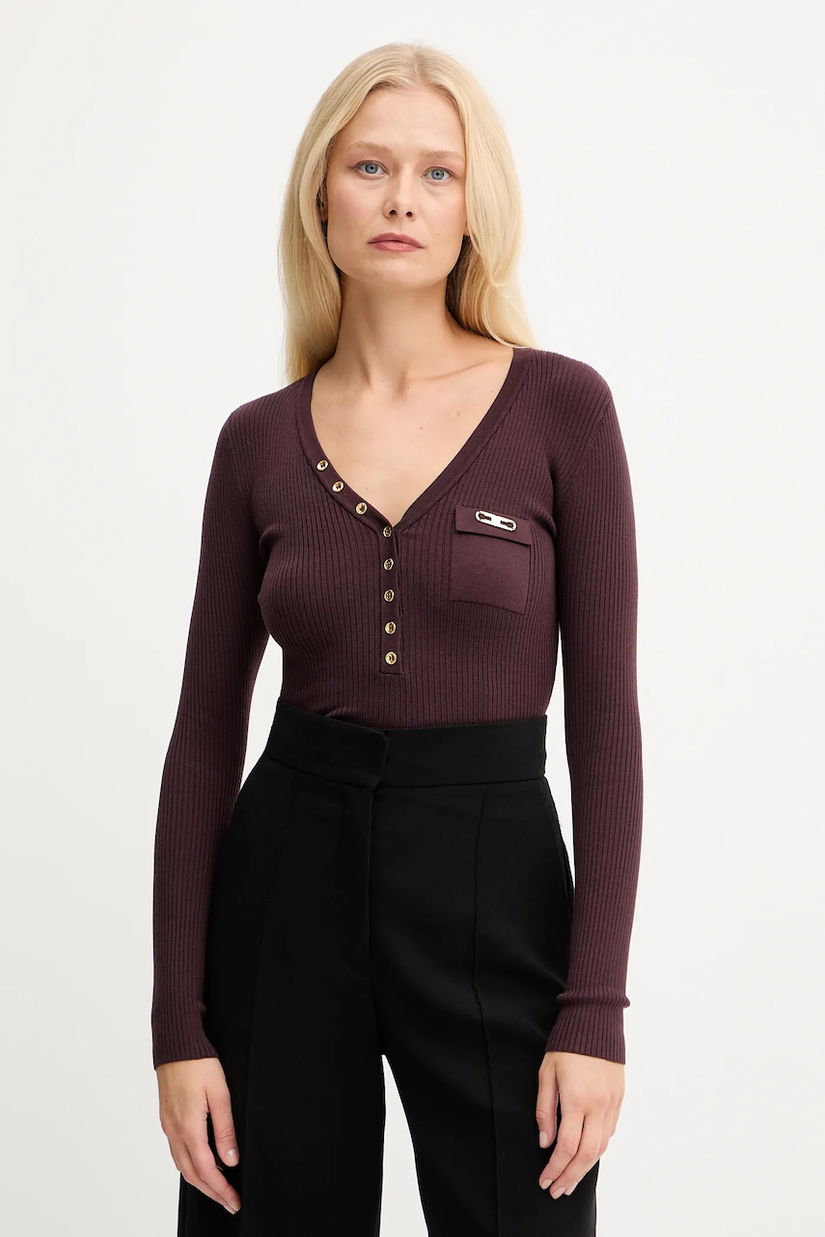 Elisabetta Franchi pulover din amestec de mătase culoarea bordo, MK12B56E2