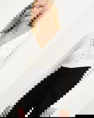 Elisabetta Franchi pulover din amestec de mătase culoarea bej, MK12B56E2