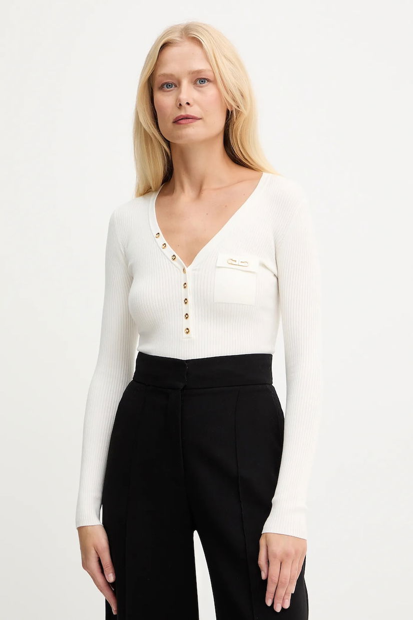 Elisabetta Franchi pulover din amestec de mătase culoarea bej, MK12B56E2