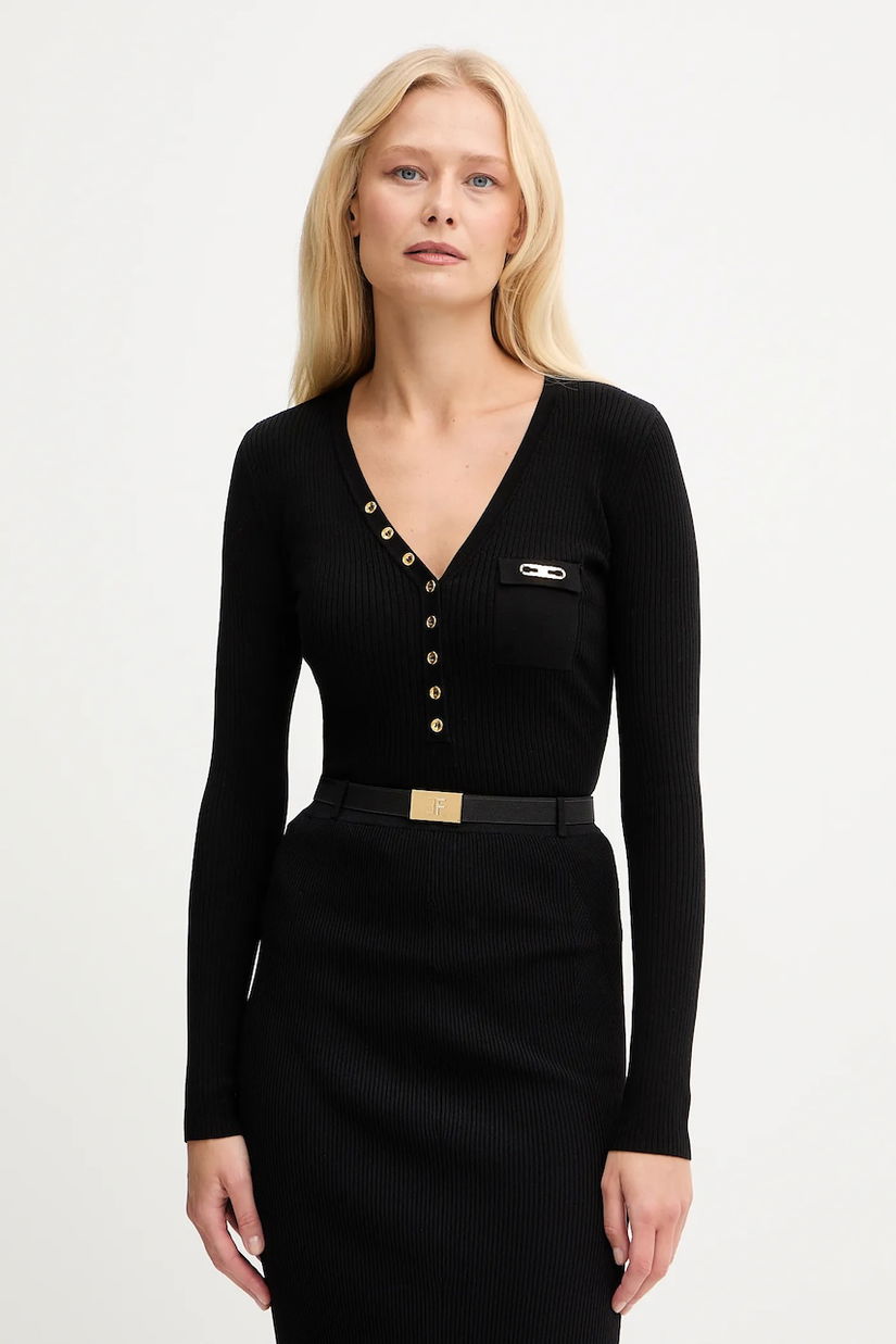 Elisabetta Franchi pulover din amestec de mătase culoarea negru, MK12B56E2