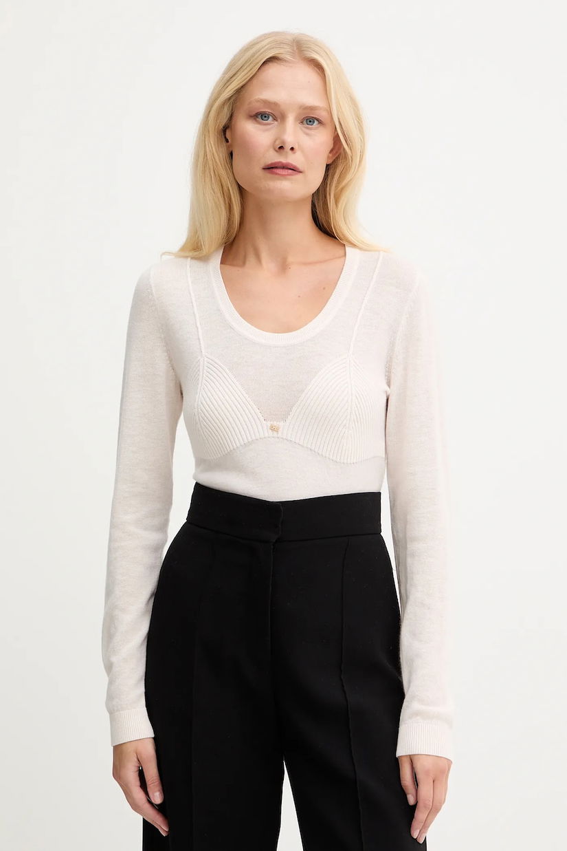 Elisabetta Franchi pulover din amestec de lână culoarea bej, light, MK35S57E2